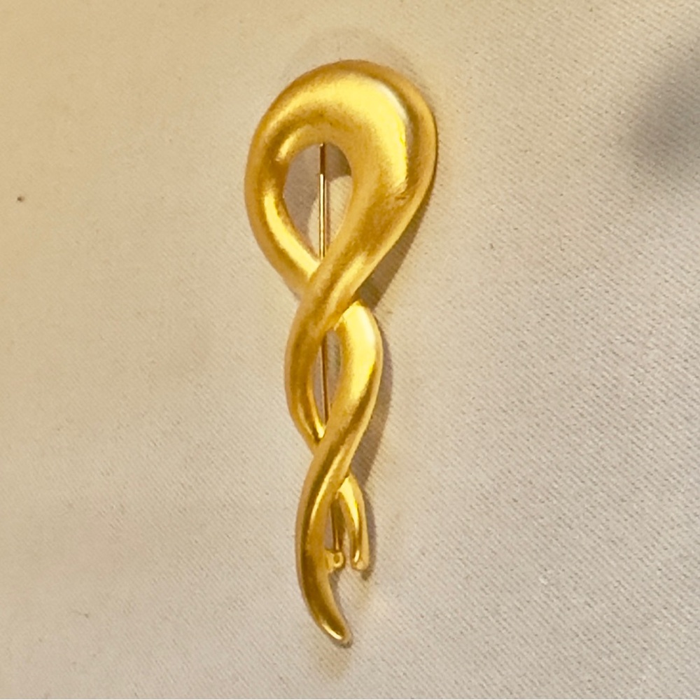 Vintage 80s Satin Gold Large Brooch Bold Runway Model Pin
